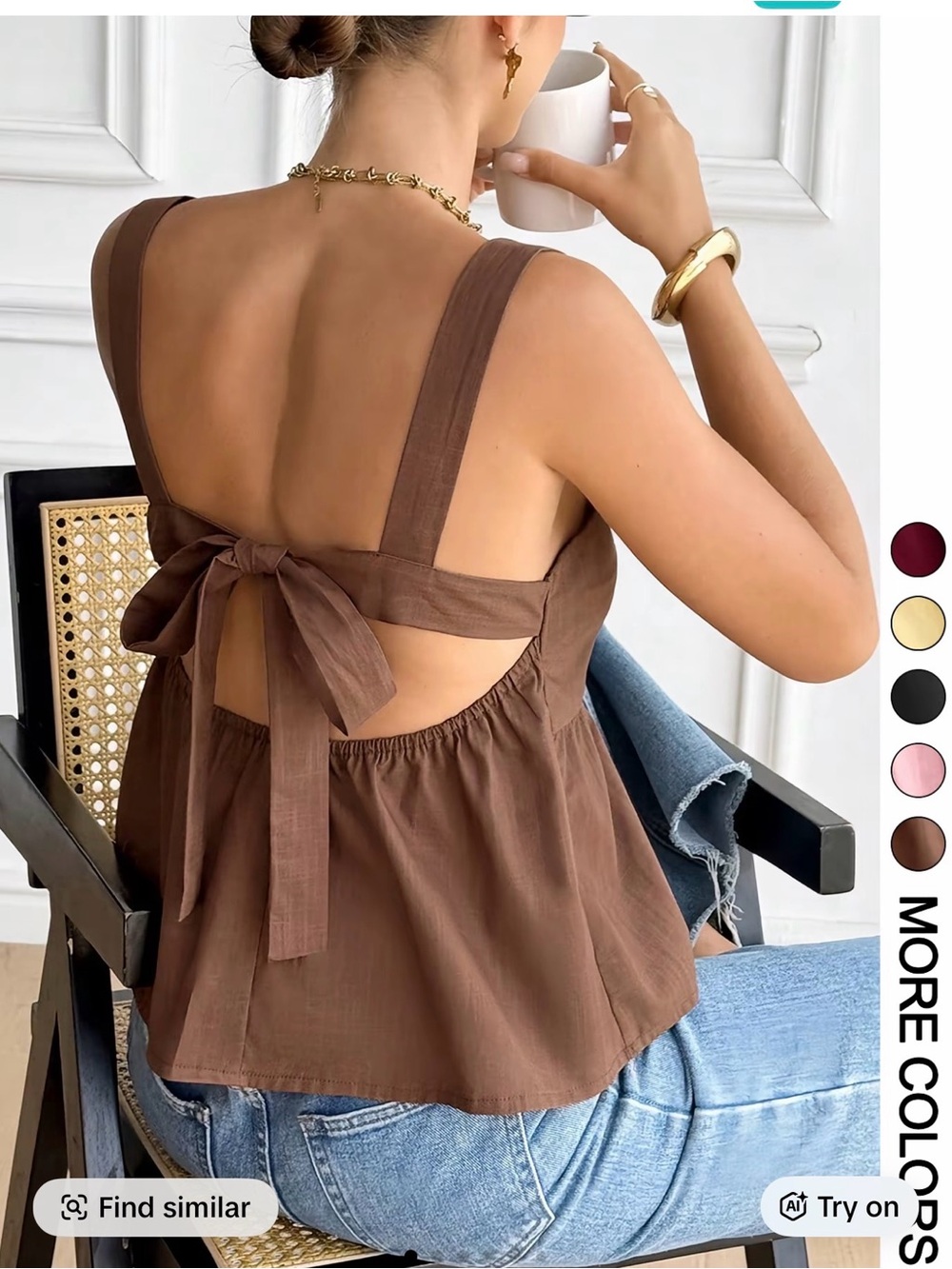 Brown Tie-Back Sleeveless Women's Top